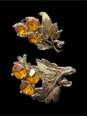 ✨Beautiful Coro Vintage Amber Crystal Floral Clip-On Earrings